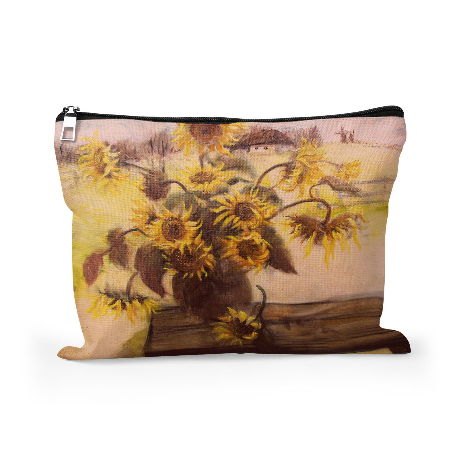 Cafl Hawaiian Palm Leaf Makeup Bag Tropical Palm Trees Cosmetic Bag Zipper Pouch Large Toiltry Bag Travel Linen Make Up Organizer Purse for Women 10×8Inch